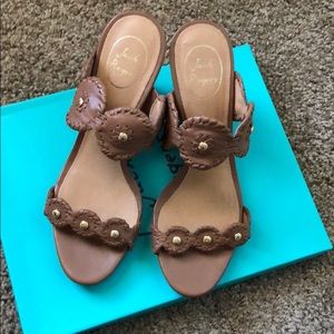 Jack Rogers Layne Wedges in Cognac w/ Gold Accents